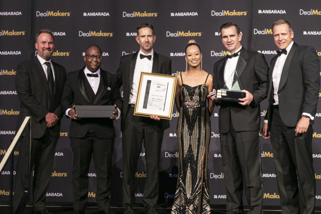 Members of Absa’s Corporate Development and Legal teams accepted the BEE Deal of the Year award at a gala event on 13 February. Pictured are Arie Maree, Ansarada; Molefi Nthoba, Assistant VP: Absa Corporate Development; Jan-Hendrik du Plessis, Principal: Absa Corporate Development; Ling-Ling Mothapo, Exxaro; Mark Antoncich, Group Head: Absa Corporate Development; Jason Janse van Vuuren, Head: Absa Group Corporate Legal.